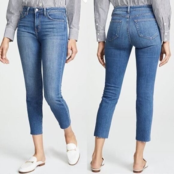 NEW L'Agence El Matador Fench Slim Medium Blue Wash Denim Cropped Jeans Size 25 - Picture 1 of 6